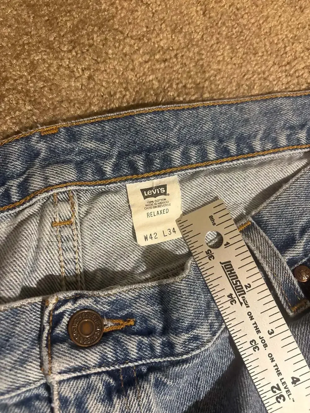 Vintage Levi’s 540 Denim Jeans Mens 42x34 Light Wash Straight Leg USA Brown Tab